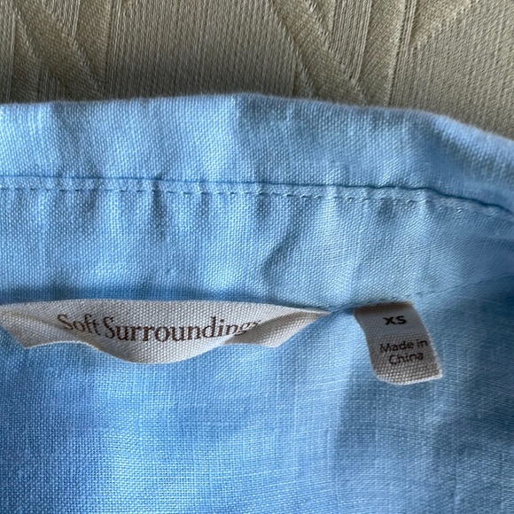 Soft Surroundings Linen Tunic Top Pockets Fitted Light Blue Lng Slv Sz XS - Picture 11 of 11
